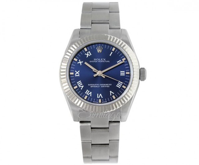 Rolex 177234 White Gold & Steel on Oyster Blue with White Roman & Index